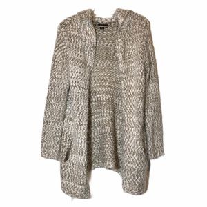 Kadence Hooded Chunky Knit Cardigan Taupe White S
